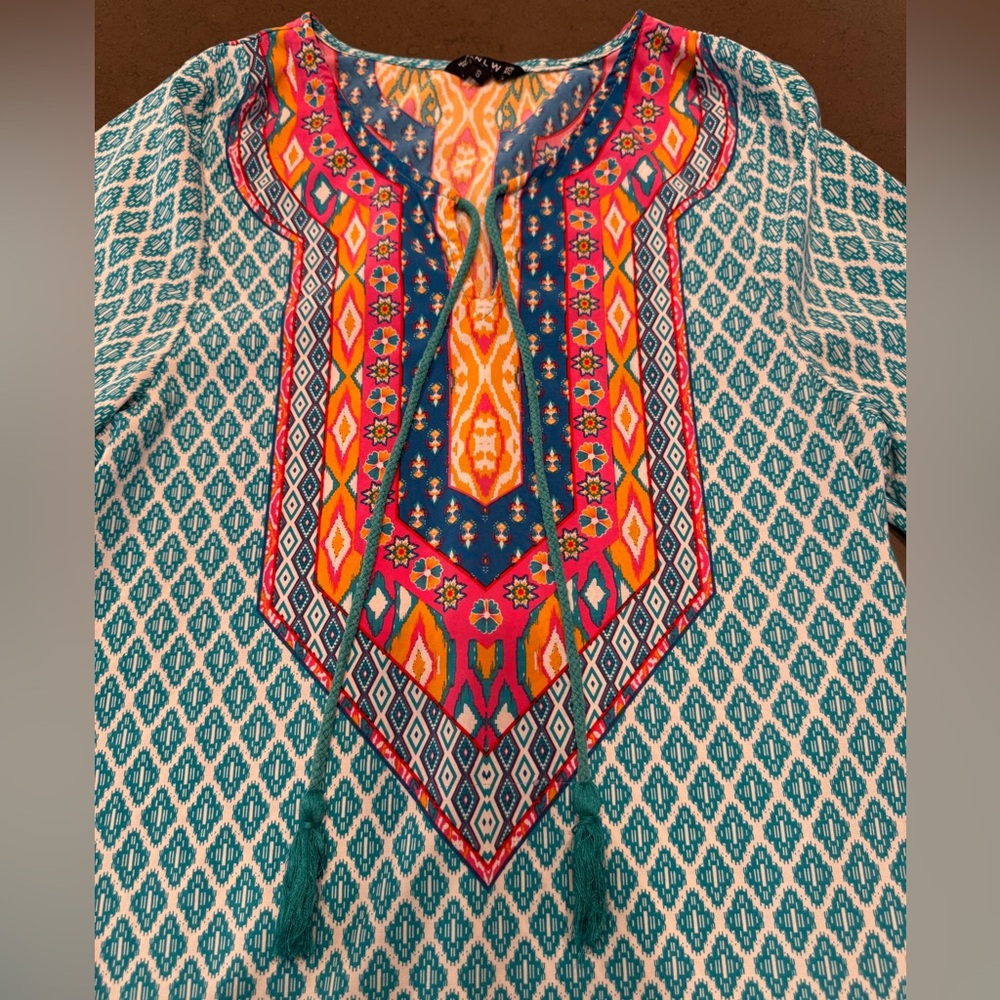 NLW Women's Boho Tunic Dress with Geometric and Floral Patterns Sz: S - Picture 3 of 11